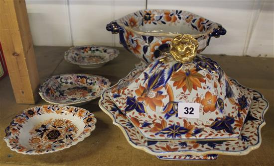 Ironstone tureen & cover another & 3 dishes